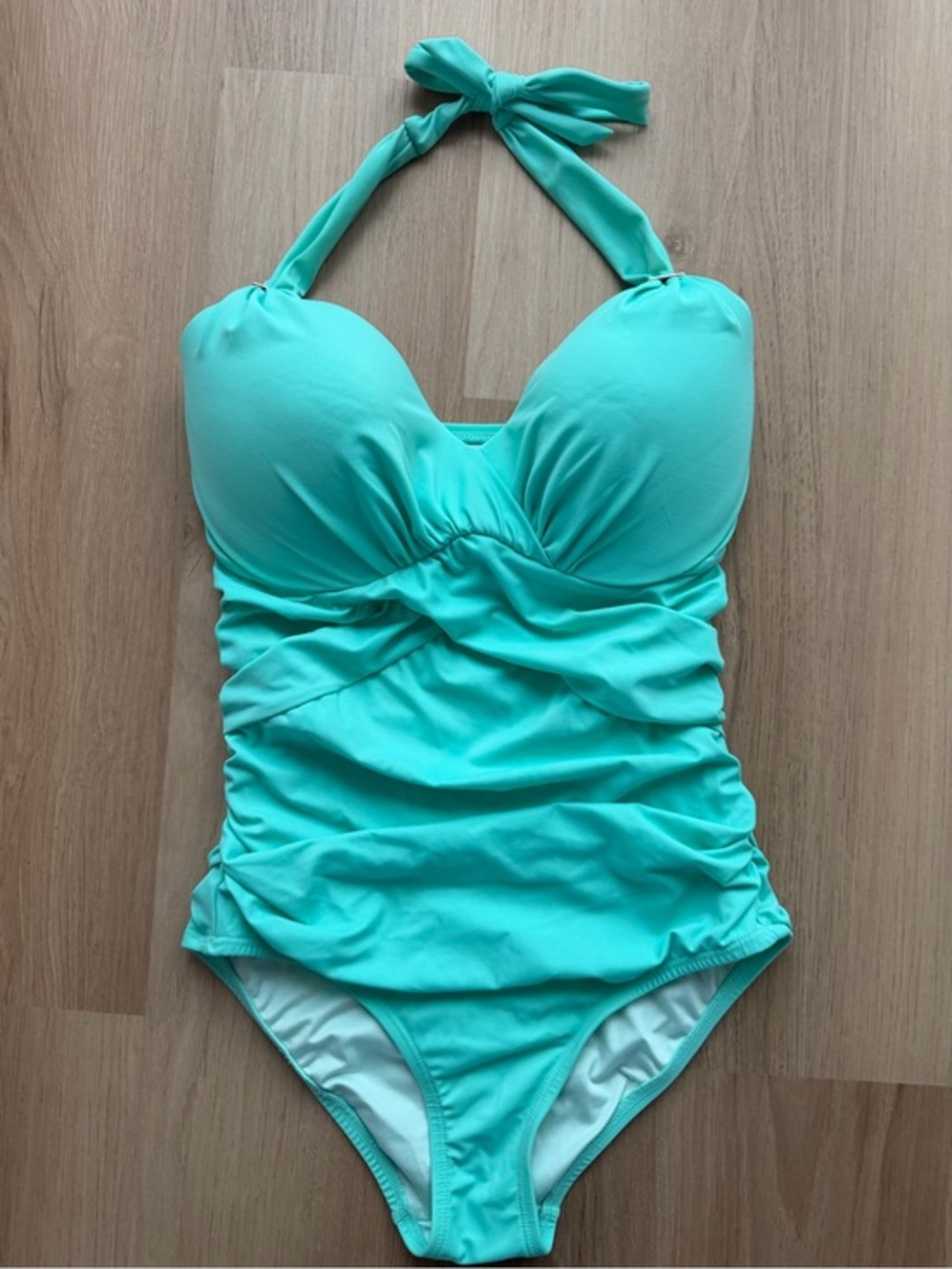 Victoria’s Secret Aqua Ruched Halter One Piece Swimsuit 34D